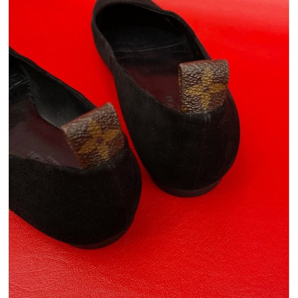 Louis Vuitton Uniformes Uniform Black Suede Logo Tabs Ballet Flats 39 1/2 M - Picture 12 of 15